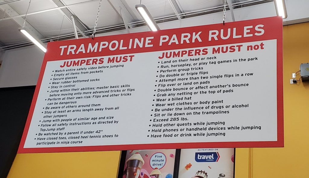 Trampoline park rules